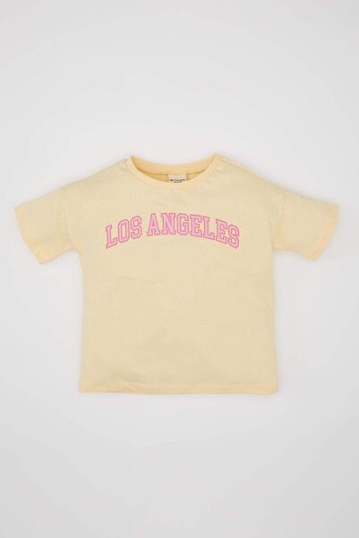 DeFacto Kız Bebek Bisiklet Yaka Baskılı Kısa Kollu Tişört C0015A524SM