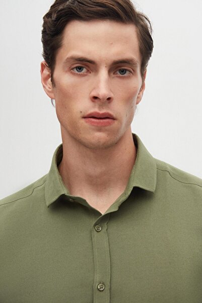 Twn Ανδρικό πουκάμισο Slim Fit Χακί Χρώμα