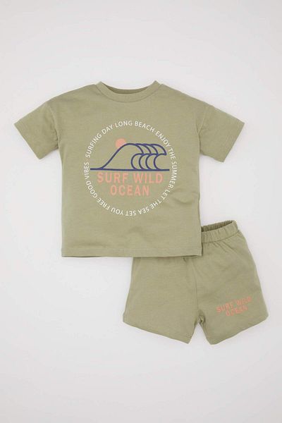 DeFacto Baby Boy 2-Piece Set Crew Neck Printed Short Sleeve T-Shirt Shorts C4032A524Sm