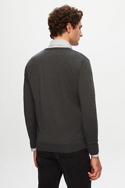 D'S Damat Ds Damat Slim Fit Anthracite Cotton Blended 2-Piece V-Neck Knitwear and Shirt