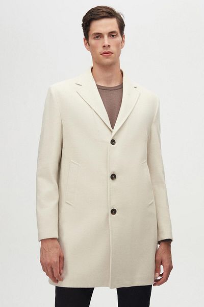 D'S Damat Ds Damat Regular Fit Ecru Mono Collar Stamp Coat