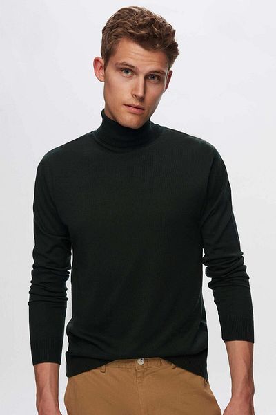 D'S Damat Ds Groom Regular Fit Pulover din amestec de bumbac kaki cu gât țesut