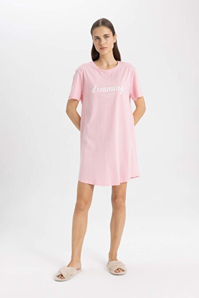 DeFacto Bisiklet Yaka Baskılı Kısa Kollu Gecelik-Fall in Love C1762AX24SM