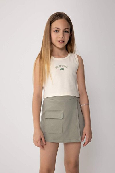 DeFacto Kız Çocuk 2li Takım Fitilli Kaşkorse Baskılı Atlet Üst Beli Lastikli Şort Etek C7501A824SM