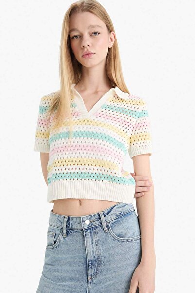 DeFacto Coool Polo Yaka Renkli Kroşe Kısa Kollu Triko Tişört C6889AX24SP