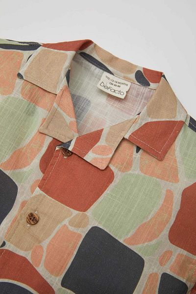 DeFacto Baby Boy's Flamingo Collar Flared Poplin Pattern Short Sleeve Shirt C3411A524Sm