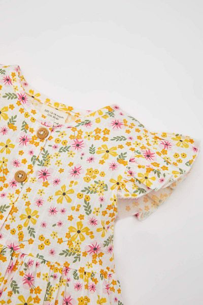 DeFacto Baby Girl Patterned Short Sleeve Linen Look Dress C0132A524SM