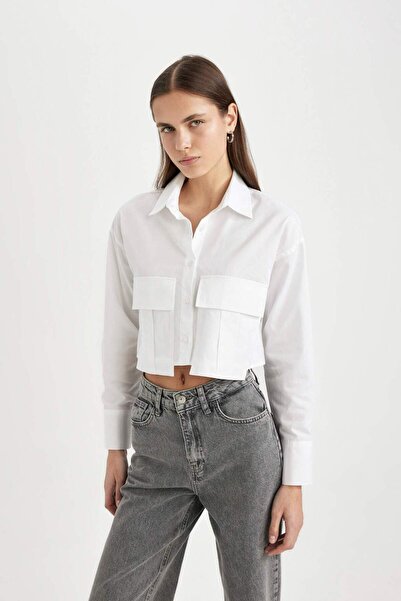 DeFacto Crop Gabardínová košile s dlouhým rukávem C7579AX24SP