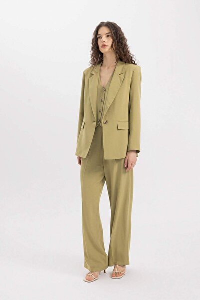 DeFacto Široké nohavice ze směsi lnu Palazzo Kalhoty Vysoký pas Široké volné nohavice se sponou A1922AX24SM