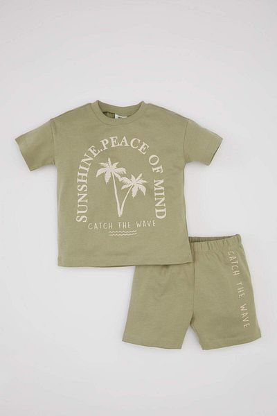 DeFacto Baby Boy 2 Piece Set Crew Neck Printed Short Sleeve T-Shirt Shorts C1002A524Sm
