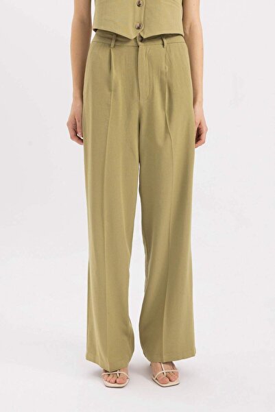 DeFacto Široké nohavice ze směsi lnu Palazzo Kalhoty Vysoký pas Široké volné nohavice se sponou A1922AX24SM