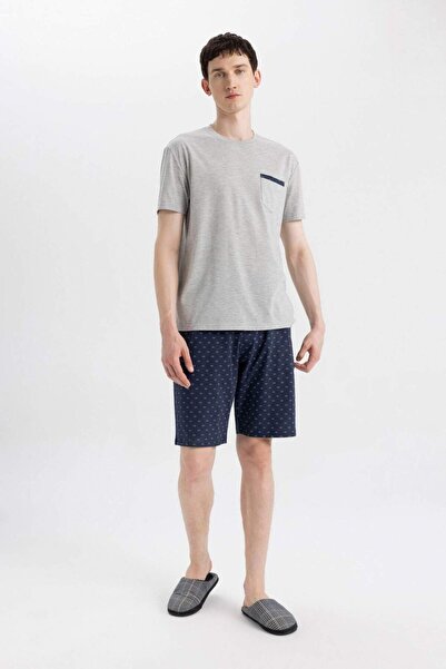 DeFacto Regular Fit Pijama Takımı Bisiklet Yaka Kısa Kollu Üst Şort Alt C2869AX24SM