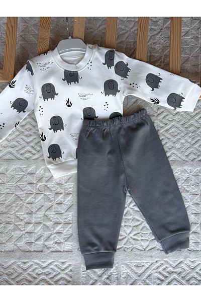 MixMax Bebe Baby Suit Long Sleeve Elephant Printed Unisex 95% Cotton