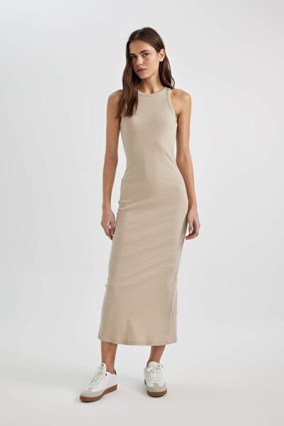 DeFacto Bodycon Halter γιακάς Twill Camisole Maxi Αμάνικο Φόρεμα A4828AX24SM