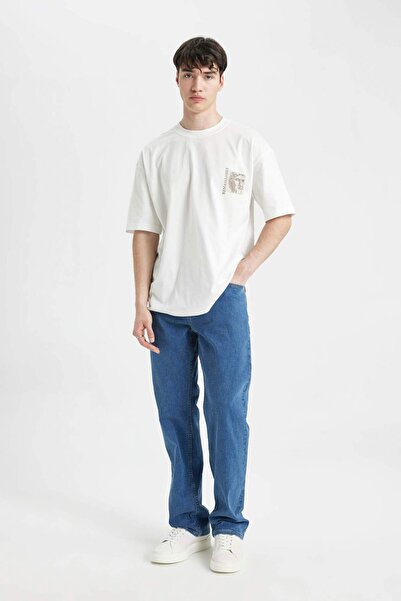 DeFacto Diago Comfort Fit Άνετη εφαρμογή Ψηλόμεσο Φαρδύ Παντελόνι Jean D1657AX24SM