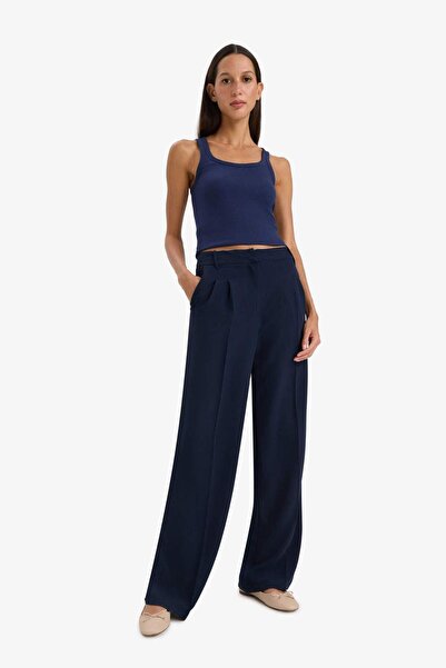 DeFacto High Waist Wide-Leg Classic Trousers - Double Pockets C3833Ax24Sm