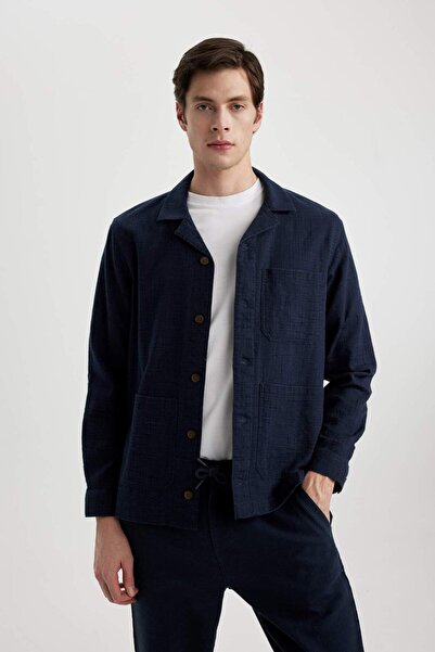 DeFacto Regular Fit Apaş Yaka Pamuklu Gömlek Ceket B4608AX24SP