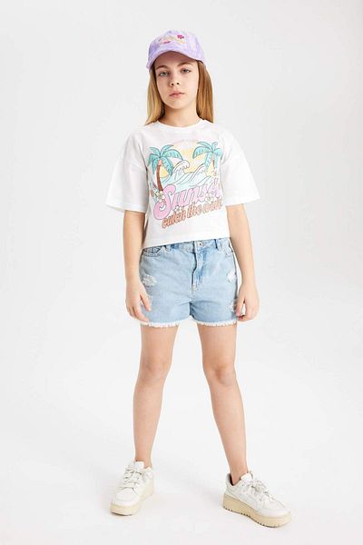 DeFacto Girl's Crew Neck Printed Short Sleeve T-Shirt B5171A824HS