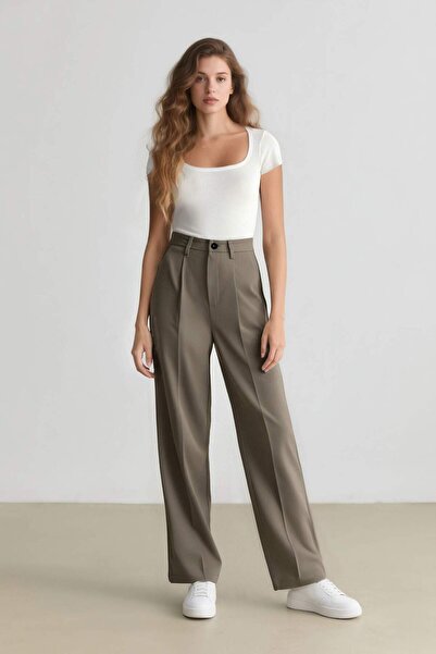 DeFacto Wide Leg Classic Trousers, High Waist Woven Basic Straight C8558Ax24Sp