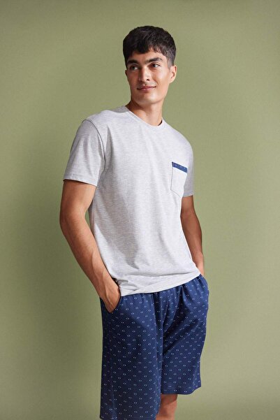 DeFacto Regular Fit Pijama Takımı Bisiklet Yaka Kısa Kollu Üst Şort Alt C2869AX24SM