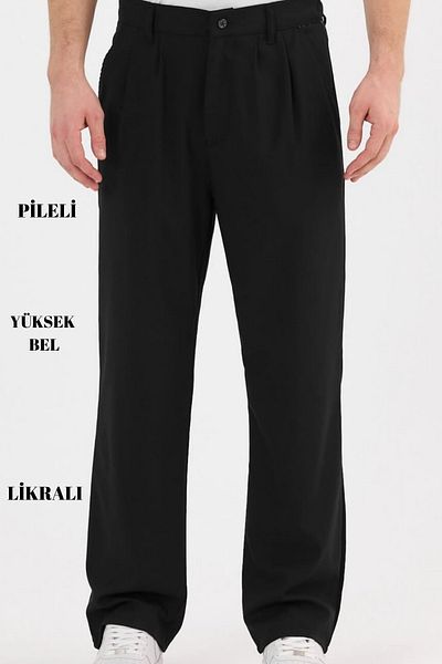 CEDY DENIM Pantaloni chino largi plisați cu talie înaltă pentru bărbați de înaltă calitate C358-negru