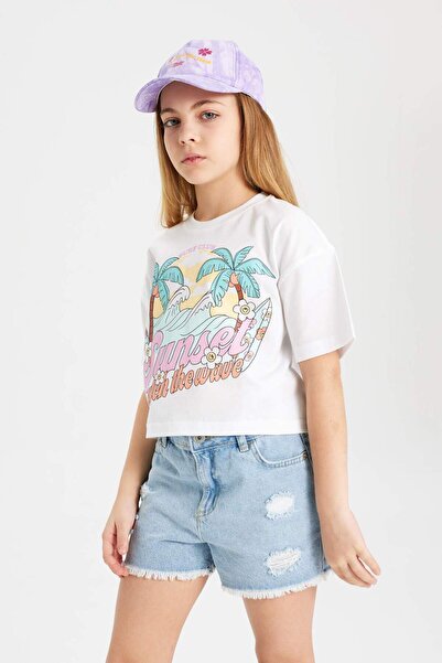 DeFacto Girl's Crew Neck Printed Short Sleeve T-Shirt B5171A824HS