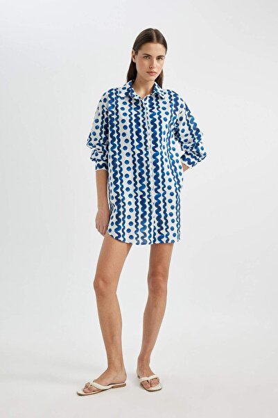 DeFacto Desenli Poplin Plaj Gömleği-Fall in Love Z4856AZ24SM