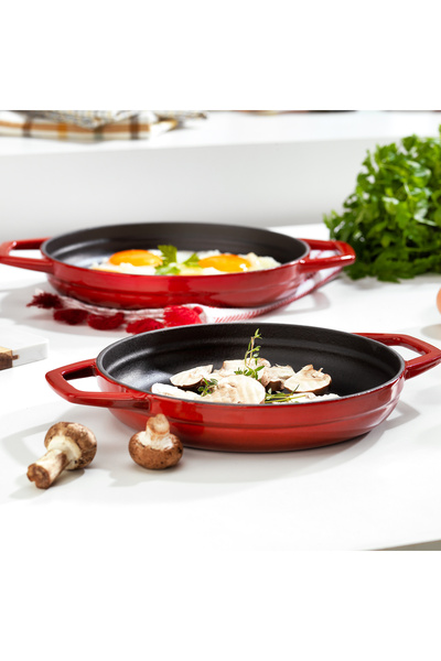 Schafer Guss Chef Döküm Sahan Çift Kulplu 19cm-1 Parça-kırmızı