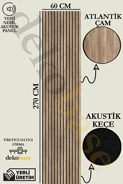 dekobase Atlantik Çam 60x270 cm Yeni Nesil Akustik Ahşap Duvar Paneli