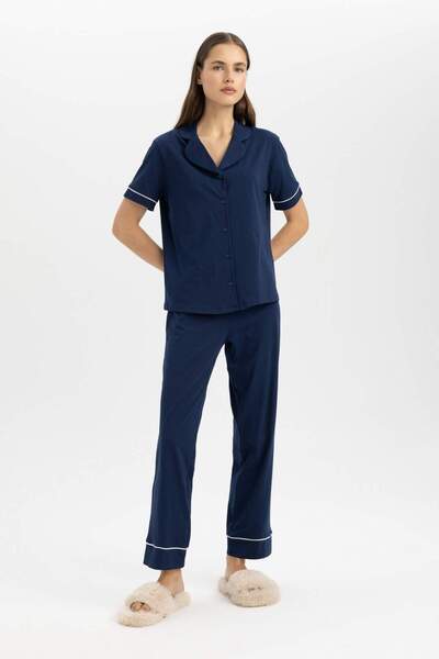 DeFacto Pijama Takımı Regular Fit Kısa Kollu Üst Uzun Alt -Fall in Love D0917AX24SM