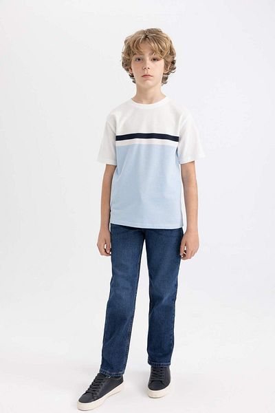 DeFacto Boy's Crew Neck Color Block Pique Short Sleeve T-Shirt B6855A824Sm