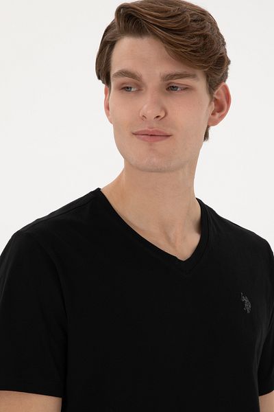 U.S. Polo Assn. Men's Black V-Neck T-Shirt with Embroidered Logo