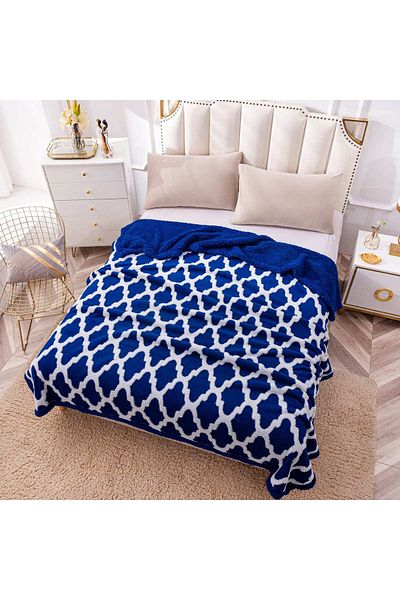 trendyhome Pătură Cocolino cu blană, 200x230 cm, Modernă, Bleumarin-Alb, PT24016