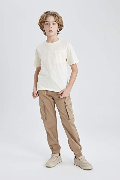 DeFacto Boy's Cargo Pocket Waist Lace-Up Elastic Leg Pocket Jogger Gabardine Trousers B8939A824Sm