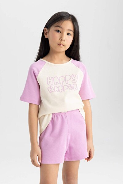 DeFacto Kız Çocuk Pijama Takımı Baskılı Kısa Kollu Üst Şort C2839A824SM