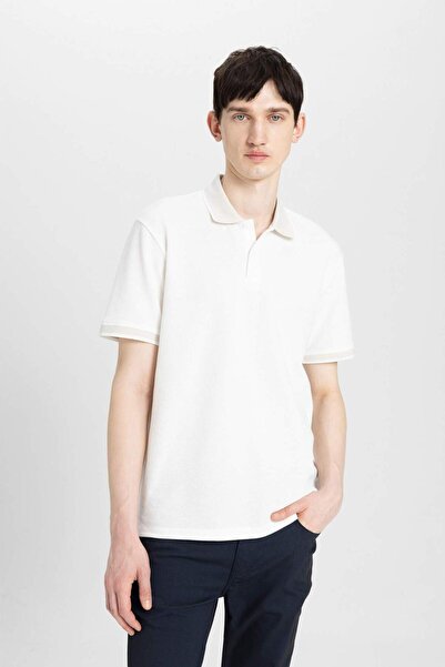 DeFacto New Regular Fit Polo Neck Waffle Short Sleeve Basic Plain White T-Shirt B4508Ax24Sp
