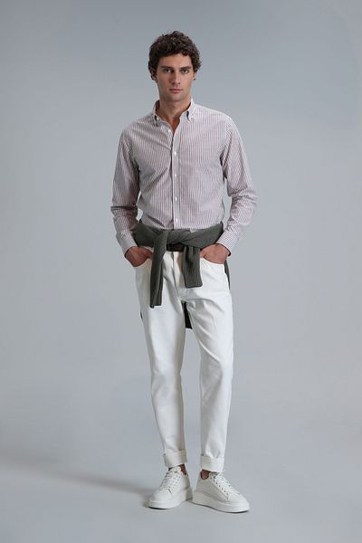 Lufian Men's Regular Fit Brown Shirt - Warm Basic Model