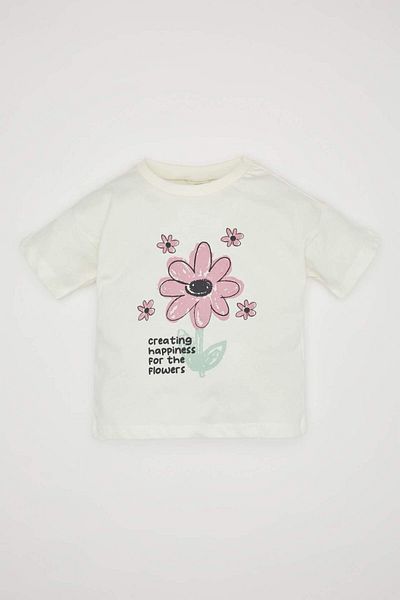 DeFacto Baby Girl Crew Neck Floral Short Sleeve T-Shirt C0014A524Sm