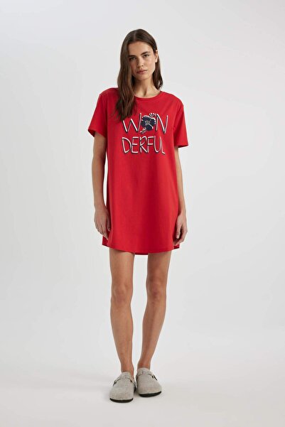 DeFacto Regular Fit Bisiklet Yaka Baskılı Kısa Kollu Gecelik-fall In Love C1737axrd256mc