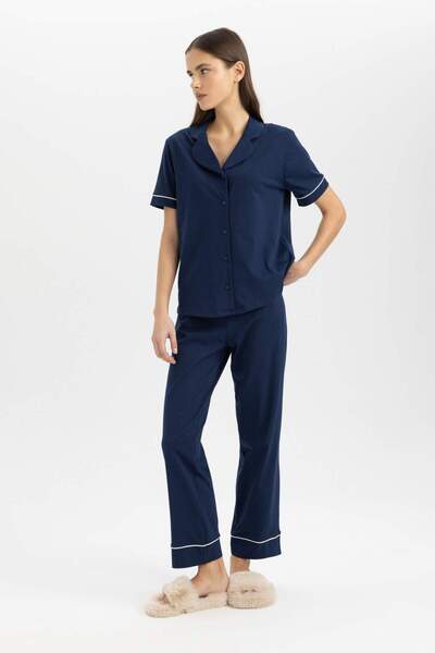 DeFacto Pijama Takımı Regular Fit Kısa Kollu Üst Uzun Alt -Fall in Love D0917AX24SM