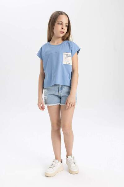 DeFacto Tricou cu mânecă scurtă imprimat cu decolteu rotund pentru fete C4507A824SM