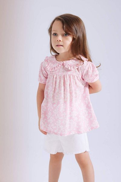 DeFacto Baby Girl Big Collar Crinkle Viscose Floral Short Sleeve Blouse C3761A524Sm