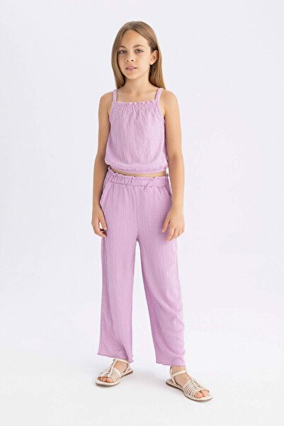 DeFacto Kız Çocuk Wide Leg Geniş Bol Paça Beli Lastikli Bürümcük Pantolon C5372A824SM