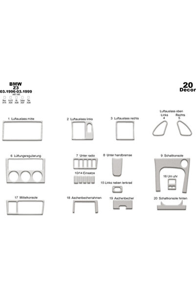 Marscockpitdesign Bmw Z3 كونسول متوافق مع توربيدو 1996-1999 20 قطعة