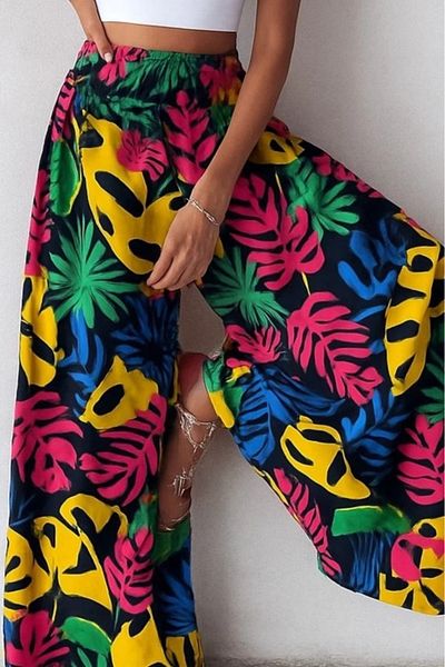 Silerra Women's High Waist Elastic Patterned Single Jersey Trousers