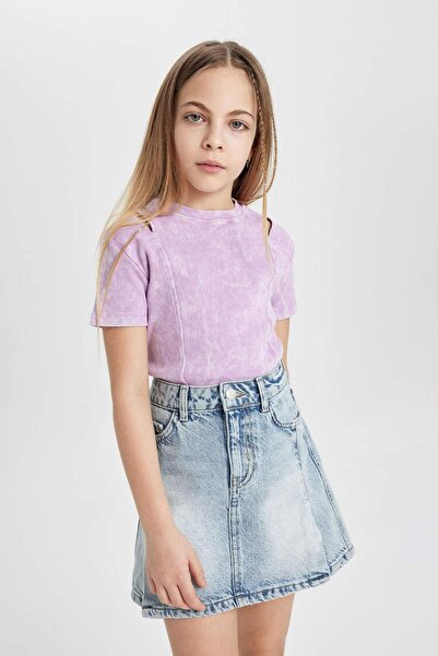 DeFacto Κοντομάνικο μπλουζάκι για κορίτσια με λεπτή εφαρμογή με λαιμόκοψη C3187A824SM