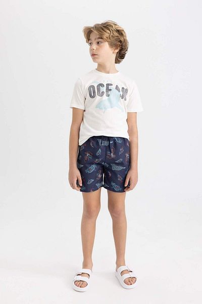 DeFacto Boys' 2-Piece Set Printed Short Sleeve T-Shirt Sea Shorts C1295A824Hs