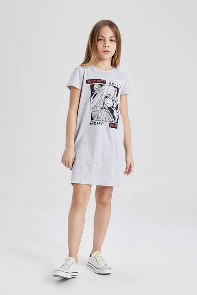 DeFacto Girl's Printed Short Sleeve Dress C6968A824SM