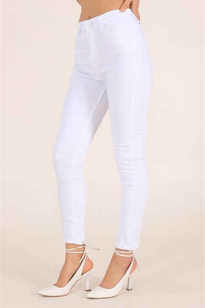 AZEM KOTÇU Women's White High Waist Elastic Lycra Jeans