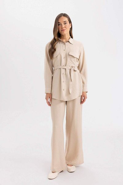 DeFacto Regular Fit Long Sleeve Belted Shirt Tunic B6860AX24SP